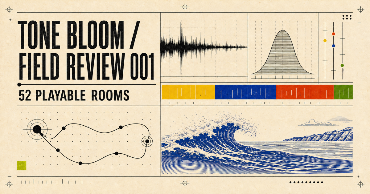 Tone Bloom Field Review 001, 52 playable rooms